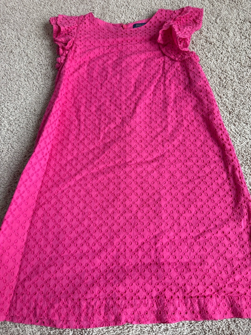 Polo Ralph Lauren Girls Pink Eyelet Dress with Ruffle Sleeves | Size 16